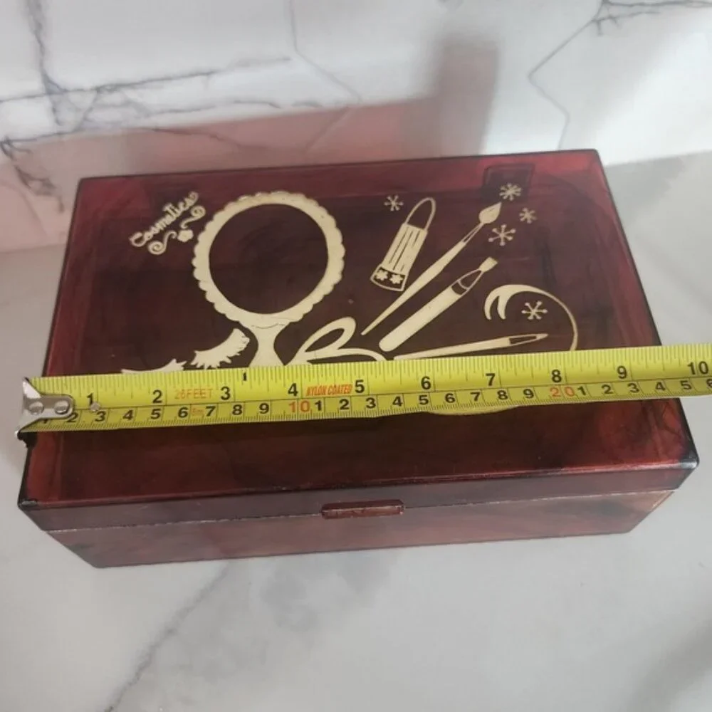 Vintage 50s Marble Acrylic Cosmetic Case Storage Case‎ Art Deco